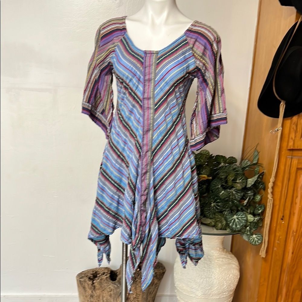 Rising International Striped Asymmetrical Dress in Purple and Blue - Picture 2 of 14